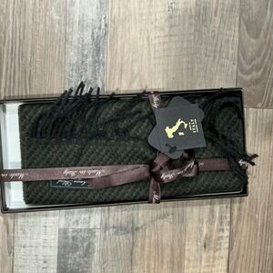 Luxury Old Money‎ Wool Cashmere Scarf Forest Green Check Fringed